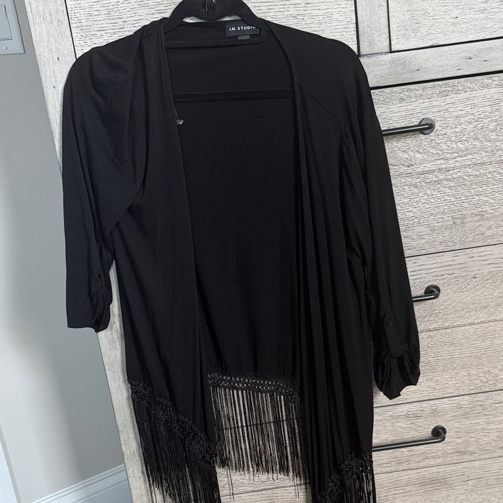 I.N. Studio Black Fringe Cardigan